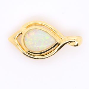 Blue Yellow and Green Yellow Gold Solid Australian Crystal Opal Pendant
