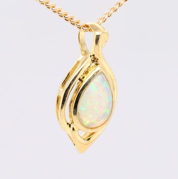 Blue Yellow and Green Yellow Gold Solid Australian Crystal Opal Pendant