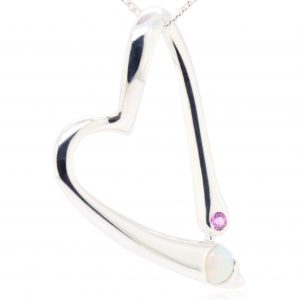 Blue Pink Sterling Silver Solid Australian Crystal Opal and Sapphire Necklace Pendant