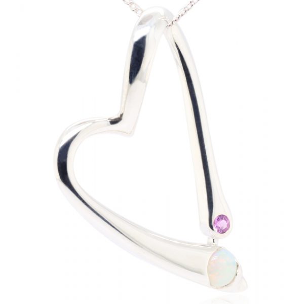 Blue Pink Sterling Silver Solid Australian Crystal Opal and Sapphire Necklace Pendant