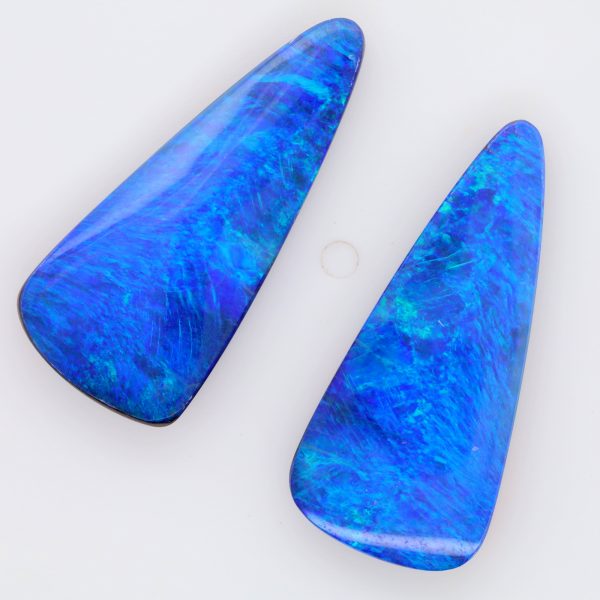 Blue and Green Unset Solid Australian Boulder Opal Pair