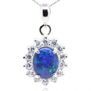 Blue Green Sterling Silver Australian Triplet Opal Pendant Necklace