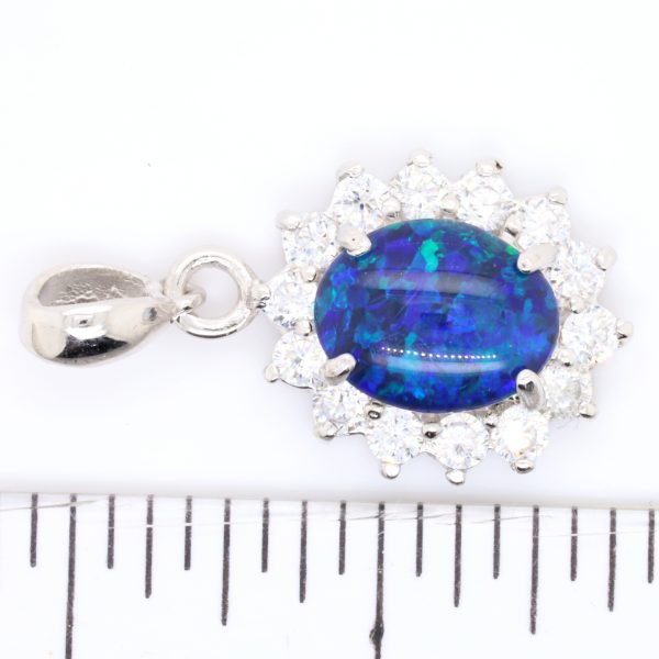 Blue Green Sterling Silver Australian Triplet Opal Pendant Necklace