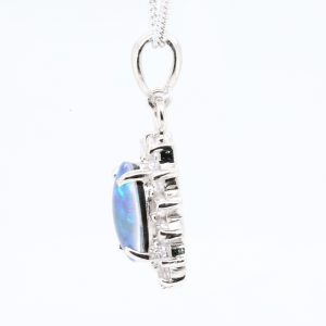 Blue Green Sterling Silver Australian Triplet Opal Pendant Necklace