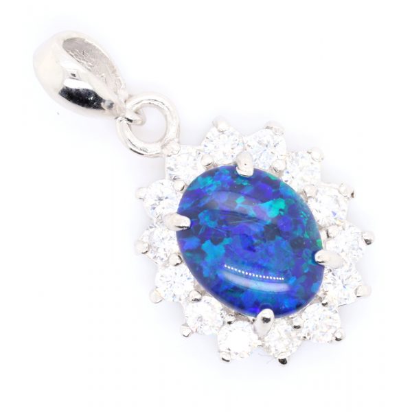 Blue Green Sterling Silver Australian Triplet Opal Pendant Necklace