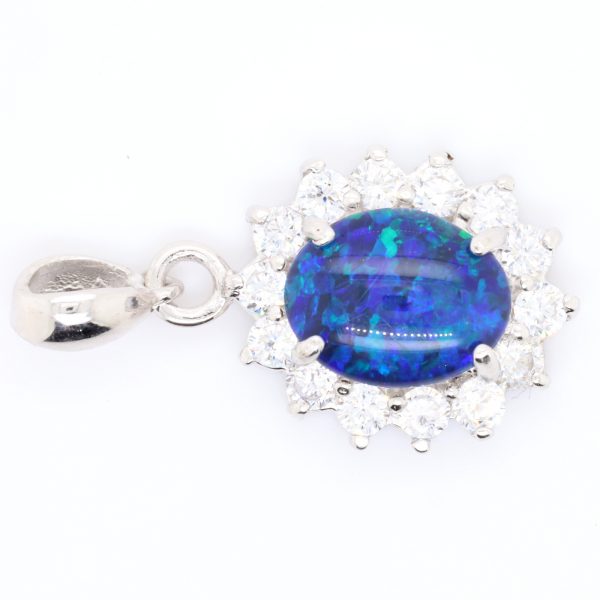 Blue Green Sterling Silver Australian Triplet Opal Pendant Necklace