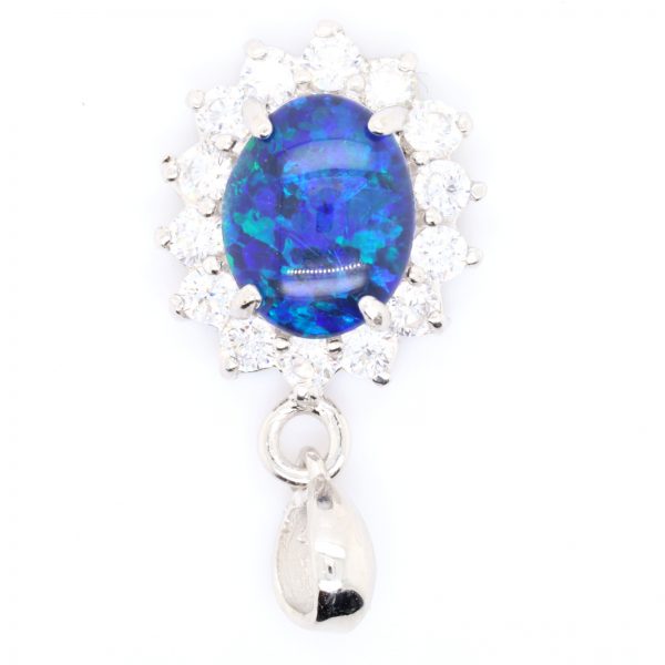 Blue Green Sterling Silver Australian Triplet Opal Pendant Necklace