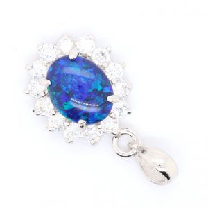 Blue Green Sterling Silver Australian Triplet Opal Pendant Necklace