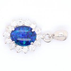 Blue Green Sterling Silver Australian Triplet Opal Pendant Necklace