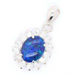 Blue Green Sterling Silver Australian Triplet Opal Pendant Necklace