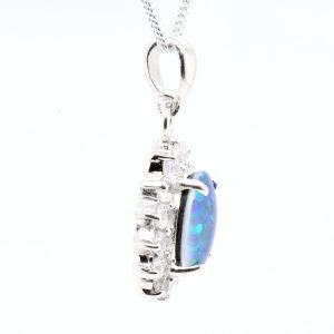 Blue Green Sterling Silver Australian Triplet Opal Pendant Necklace