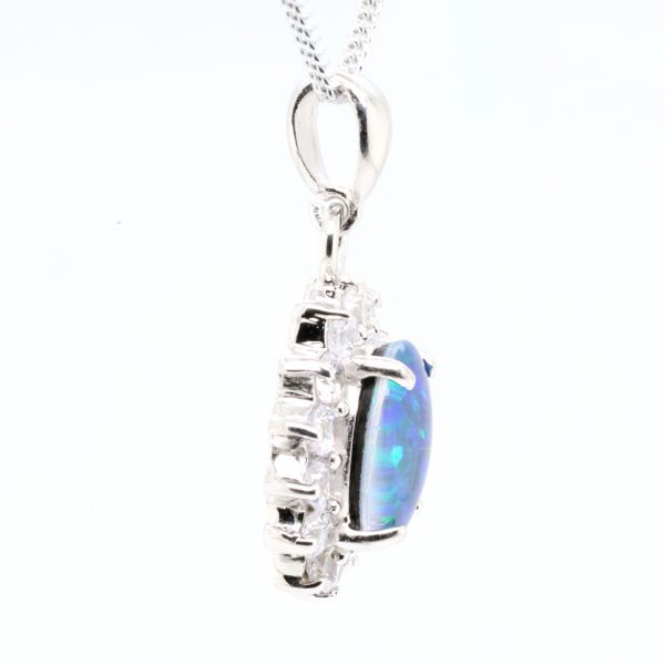 Blue Green Sterling Silver Australian Triplet Opal Pendant Necklace