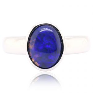 Blue Purple Sterling Silver Australian Black Opal Ring