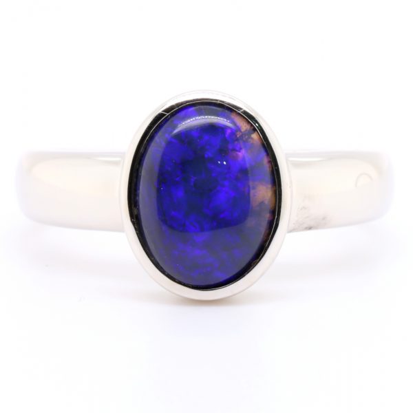 Blue Purple Sterling Silver Australian Black Opal Ring