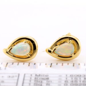 Blue Green Pink Yellow Gold Solid Australian Crystal Opal Stud Earrings