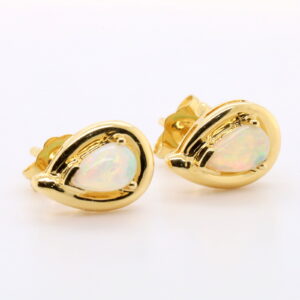 Blue Green Pink Yellow Gold Solid Australian Crystal Opal Stud Earrings