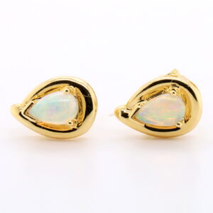 Blue Green Pink Yellow Gold Solid Australian Crystal Opal Stud Earrings