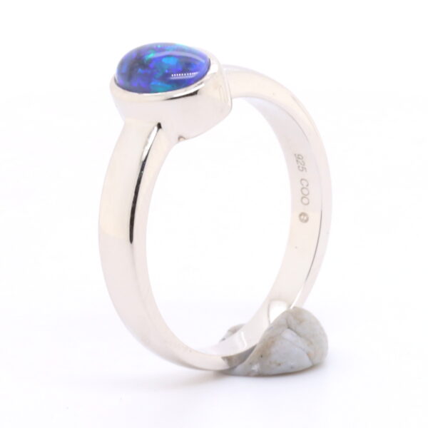 Blue Green Sterling Silver Australian Black Opal Ring