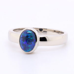 Blue Green Sterling Silver Australian Black Opal Ring