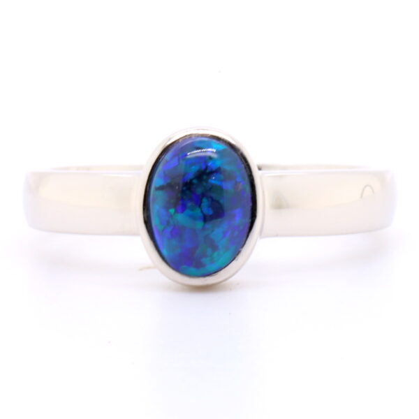 Blue Green Sterling Silver Australian Black Opal Ring