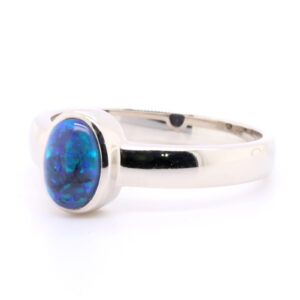 Blue Green Sterling Silver Australian Black Opal Ring