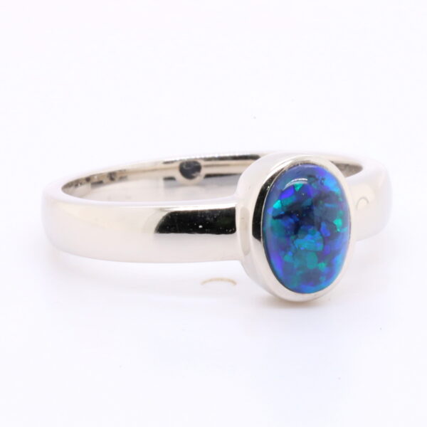 Blue Green Sterling Silver Australian Black Opal Ring