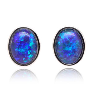 Purple Blue Sterling Silver Australian Triplet Opal Stud Earrings