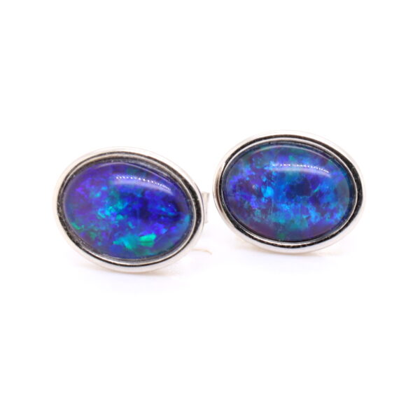 Purple Blue Sterling Silver Australian Triplet Opal Stud Earrings