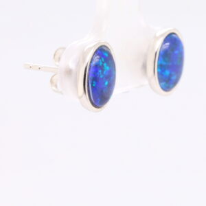 Purple Blue Sterling Silver Australian Triplet Opal Stud Earrings