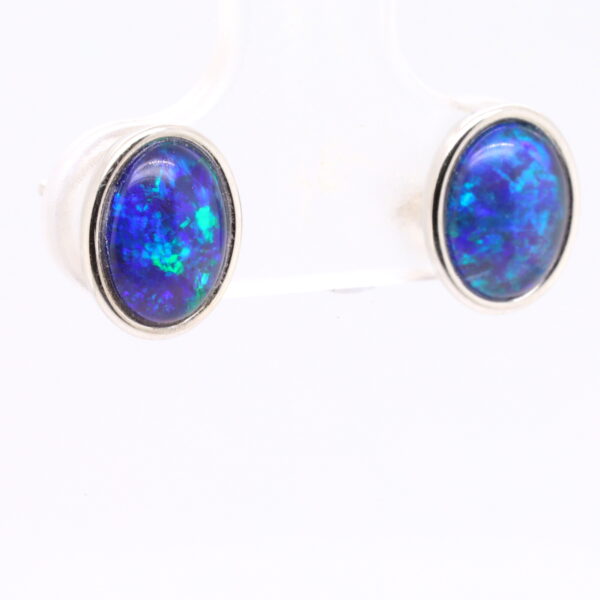 Purple Blue Sterling Silver Australian Triplet Opal Stud Earrings