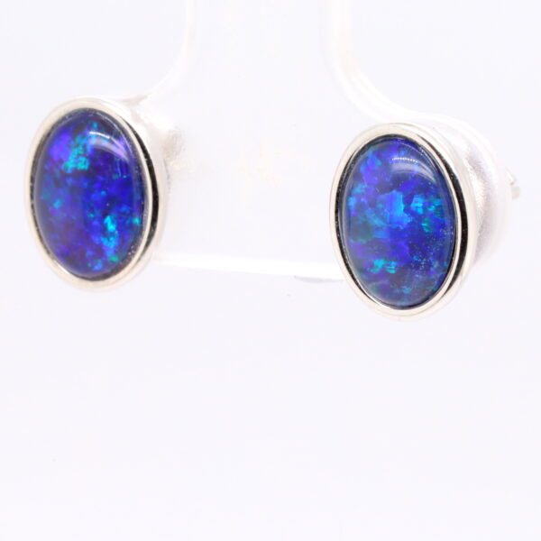 Purple Blue Sterling Silver Australian Triplet Opal Stud Earrings