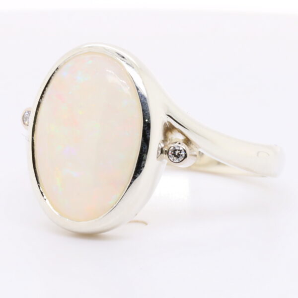 Blue Orange Pink and Green White Gold Solid Australian Crystal Opal Engagement Ring with Diamonds