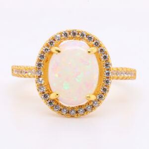 Green Red Solid Australian White Opal Sterling Silver Gold Plated Ring