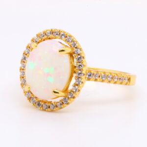 Green Red Solid Australian White Opal Sterling Silver Gold Plated Ring