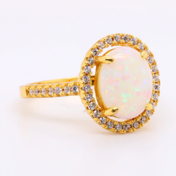 Green Red Solid Australian White Opal Sterling Silver Gold Plated Ring