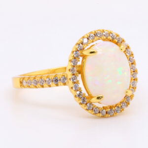 Green Red Solid Australian White Opal Sterling Silver Gold Plated Ring