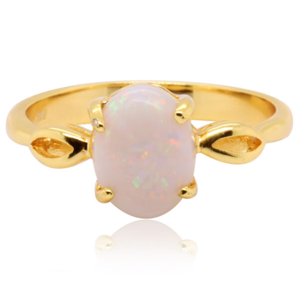 Green Red Solid Australian White Opal Sterling Silver Gold Plated Ring