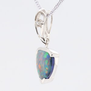 Blue, Green, Red White Gold Solid Australian Black Opal and Diamond Pendant Necklace
