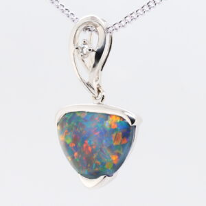 Blue, Green, Red White Gold Solid Australian Black Opal and Diamond Pendant Necklace