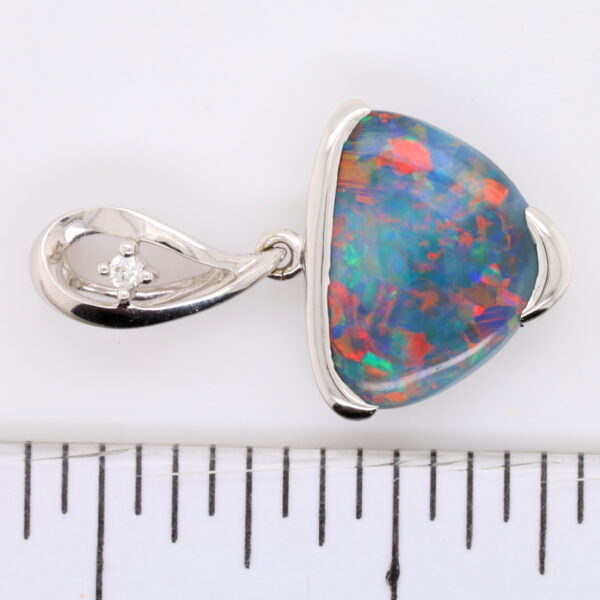 Blue, Green, Red White Gold Solid Australian Black Opal and Diamond Pendant Necklace