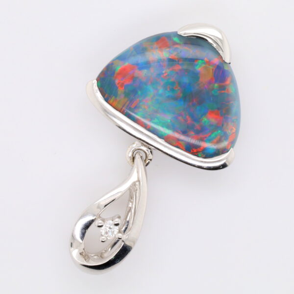 Blue, Green, Red White Gold Solid Australian Black Opal and Diamond Pendant Necklace