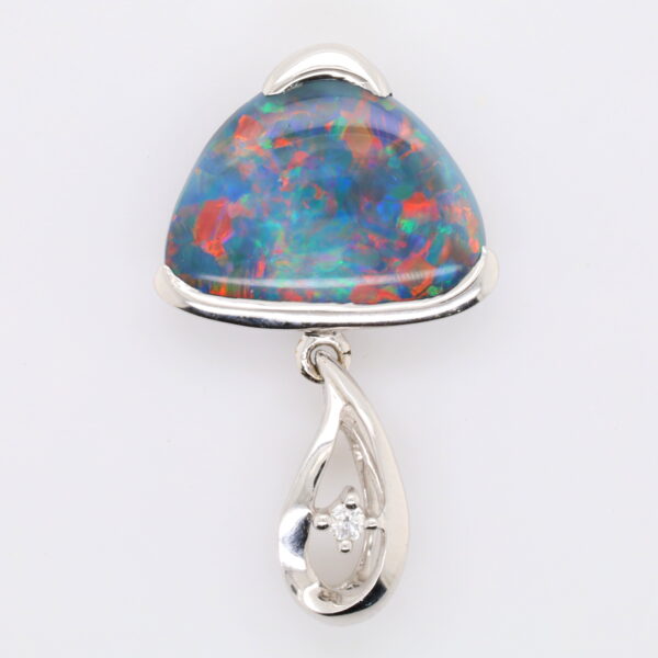 Blue, Green, Red White Gold Solid Australian Black Opal and Diamond Pendant Necklace