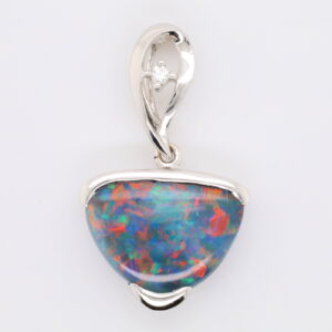 Blue, Green, Red White Gold Solid Australian Black Opal and Diamond Pendant Necklace