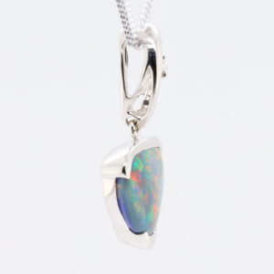 Blue, Green, Red White Gold Solid Australian Black Opal and Diamond Pendant Necklace