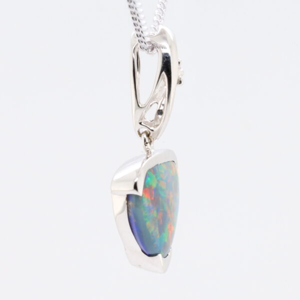 Blue, Green, Red White Gold Solid Australian Black Opal and Diamond Pendant Necklace