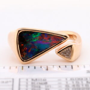 Blue Red Green Rose Gold Solid Australian Black Opal Engagement Ring with Diamond