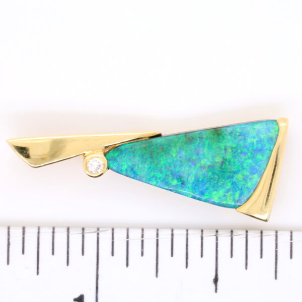 Blue Green Yellow Gold Solid Australian Boulder Opal and Diamond Pendant Necklace