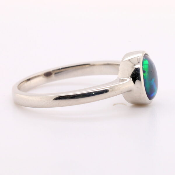 Blue Green Sterling Silver Australian Black Opal Ring