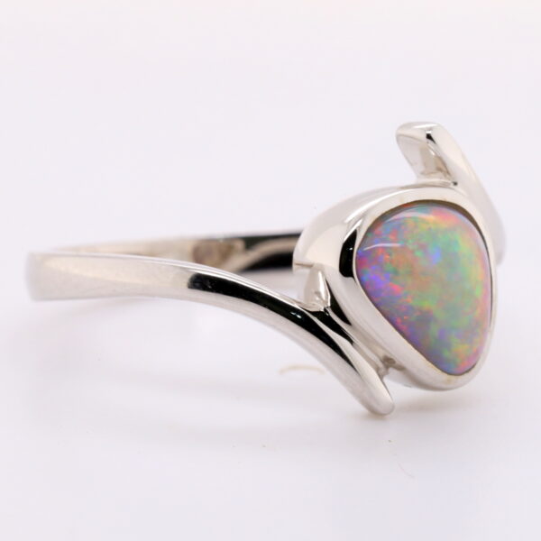 Red, Blue, Green Solid Australian Semi Black Opal Sterling Silver Ring