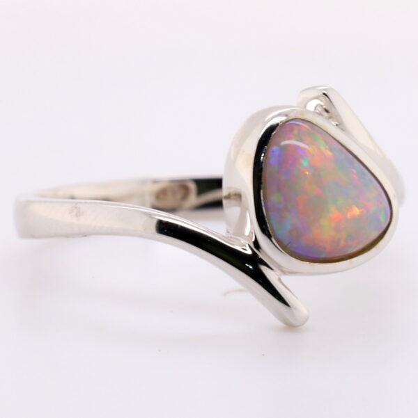 Red, Blue, Green Solid Australian Semi Black Opal Sterling Silver Ring